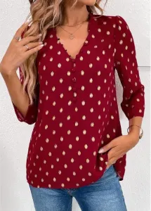Modlily V Neck Wine Red Hot Stamping Blouse - M