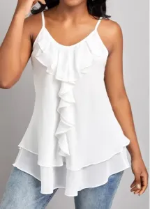 Modlily White Ruffle Strappy Scoop Neck Camisole Top - XL