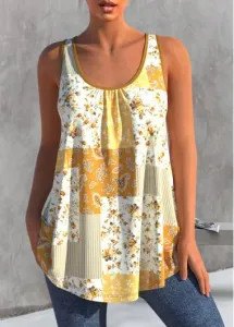 Modlily Yellow Paisley Print Contrast Tank Top - S