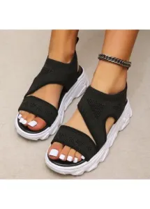 Modlily Black Open Toe Falt Elastic Sandals - 37