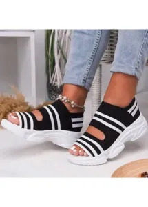 Modlily Black Striped Open Toe Low Heel Sandals - 36