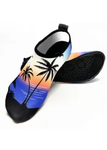 Modlily Dark Blue Tropical Plants Print Waterproof Water Shoes - 41