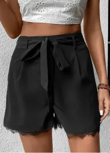 Modlily Black Bowknot Regular Drawastring High Waisted Shorts - M