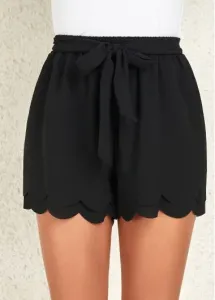 Modlily Black Drawstring Belted Elastic Waist Shorts - L