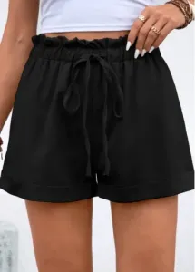 Modlily Black Drawstring Regular Elastic Waist High Waisted Shorts - L #982437