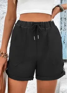 Modlily Black Pocket Drawastring High Waisted Shorts - L #929097