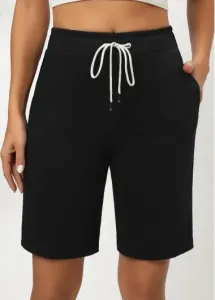 Modlily Black Pocket Elastic Waist High Waisted Shorts - L