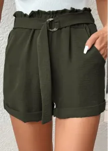 Modlily Green Pocket Belted Regular Elastic Waist Shorts - 2XL