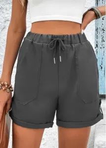 Modlily Grey Pocket Drawastring High Waisted Shorts - 2XL