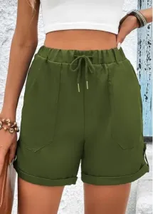 Modlily Olive Green Pocket Drawastring High Waisted Shorts - S