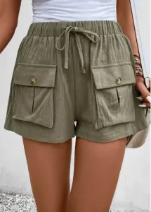 Modlily Olive Green Pocket Elastic Waist High Waisted Shorts - S