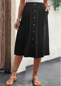 Modlily Black Button A Line Elastic Waist Skirt - XL