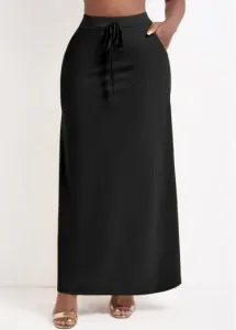 Modlily Black Pocket A Line Drawastring Maxi Skirt - L