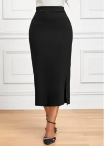 Modlily Black Side Split Elastic Waist Bodycon Skirt - XL
