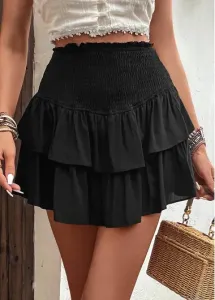 Modlily Black Smocked A Line Elastic Waist Short Skirt - XL