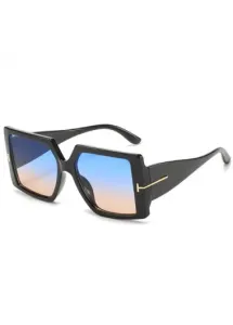Modlily Black Geometric Design Ombre Metal Detail Sunglasses - One Size