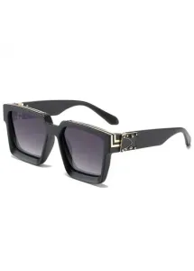 Modlily Black Geometric Metal Detail Big Frame Sunglasses - One Size