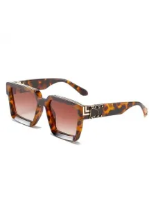 Modlily Dark Coffee Geometric Leopard Metal Detail Sunglasses - One Size