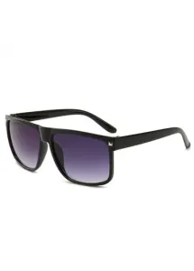 Modlily Retro Black Geometric Rivet Detail Sunglasses - One Size