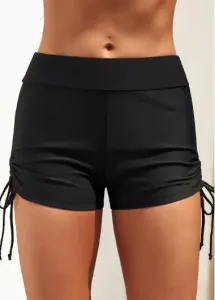 Modlily Mid Waisted Black Drawstring Side Swimwear Shorts - S