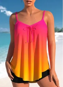 Modlily Bowknot Ombre Neon Rose Red Tankini Set - M