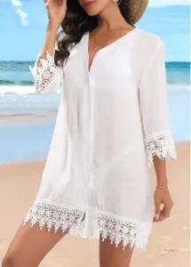 Modlily Button Up Patchwork White Cover Up - S