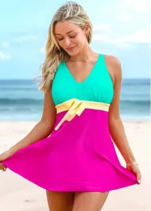 Modlily Color Block Wide Strap Swimdress and Shorts - M