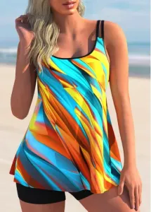 Modlily Contrast Binding Mid Waisted Dazzle Colorful Print Tankini Set - S #178865