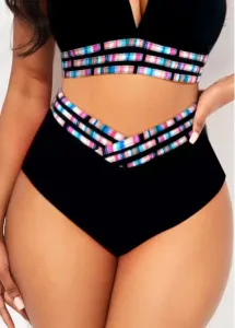 Modlily High Waisted Striped Black Bikini Bottom - XXL #864044