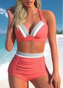 Modlily Criss Cross Coral Tie Back Bikini Set - M