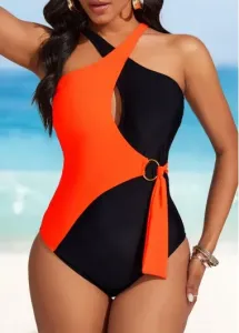 Modlily Criss Cross Cutout Orange One Piece Swimwear - L