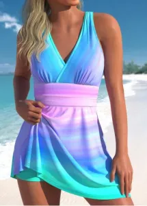 Modlily Criss Cross High Waisted Ombre Swimdress and Shorts - XXL