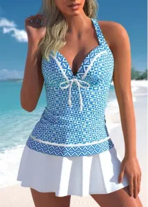 Modlily Criss Cross Mid Waisted Geometric Print Tankini Set - S #967362