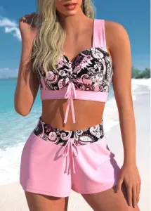 Modlily Criss Cross Paisley Print Pink Bikini Top - L