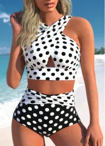 Modlily Criss Cross Polka Dot White Bikini Set - M #805692