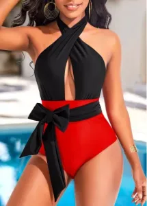 Modlily Criss Cross Red One Piece Swimwear - XL
