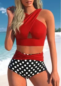 Modlily Criss Cross Red Wide Strap Bikini Set - M #828126