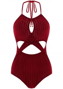 Modlily Criss Cross Wine Red Cutout One Piece Swimwear - XL