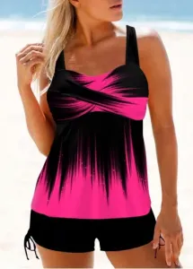 Modlily Cross Front Rose Red Ombre Tankini Set - XXL