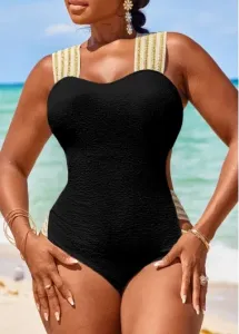 Modlily Cut Out Black Wide Strap One Piece Swimwear - XL