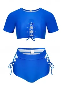 Modlily Cut Out Royal Blue Lace Up Bikini Set - XL #772900