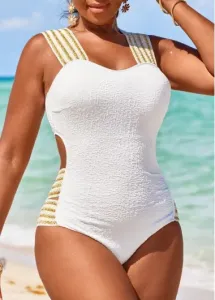 Modlily Cut Out White Patchwork One Piece Swimwear - XL