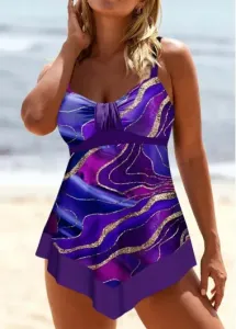 Modlily Dazzle Colorful Print Purple Swimdress Set - XL
