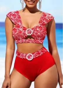 Modlily Floral Print Red Bikini Set - M #885199