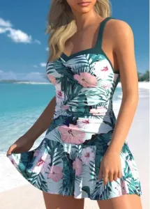 Modlily Floral Print Turquoise One Piece Swimwear - XL