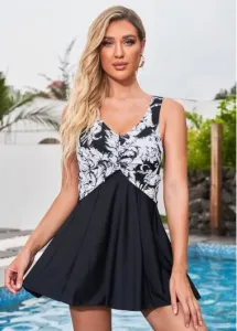 Modlily Floral Print Wide Strap Swimdress and Panty - S