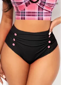 Modlily High Waisted Black Button Bikini Bottom - XL