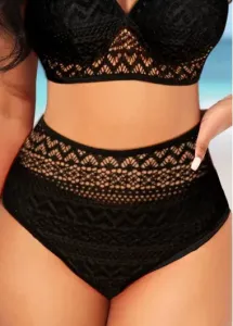 Modlily High Waisted Black Lace Stitching Bikini Bottom - XXL