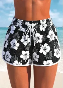 Modlily High Waisted Floral Print Black Swim Shorts - S