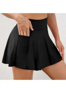 Modlily High Waisted Pocket Black Pleated Hem Swim Skirt - 2XL